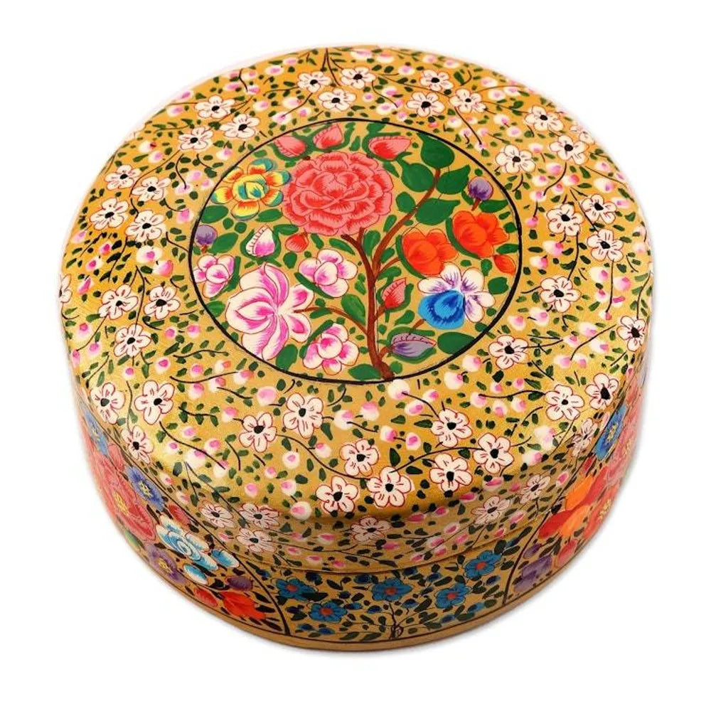 Floral Decorative Papier Mache Box from India 'Kashmir Blooms'