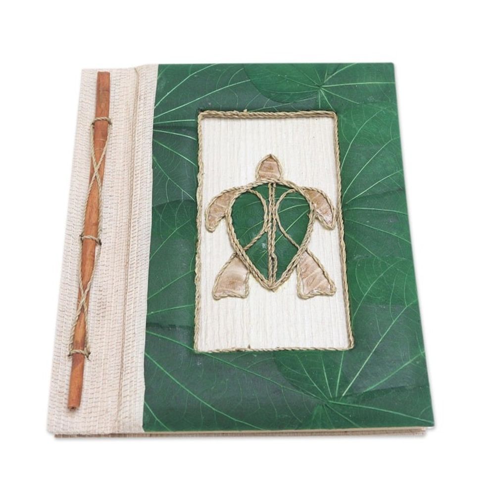 Green Natural Fiber Turtle-Motif Journal 'Tortoise Thoughts in Green'