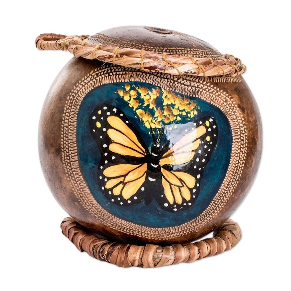 Monarch Butterfly-Themed Dried Gourd Decorative Accent 'Monarch Flutter'