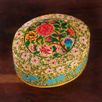 Baroque-Inspired Floral Papier Mache Decorative Box Small 'The Oval Spring'