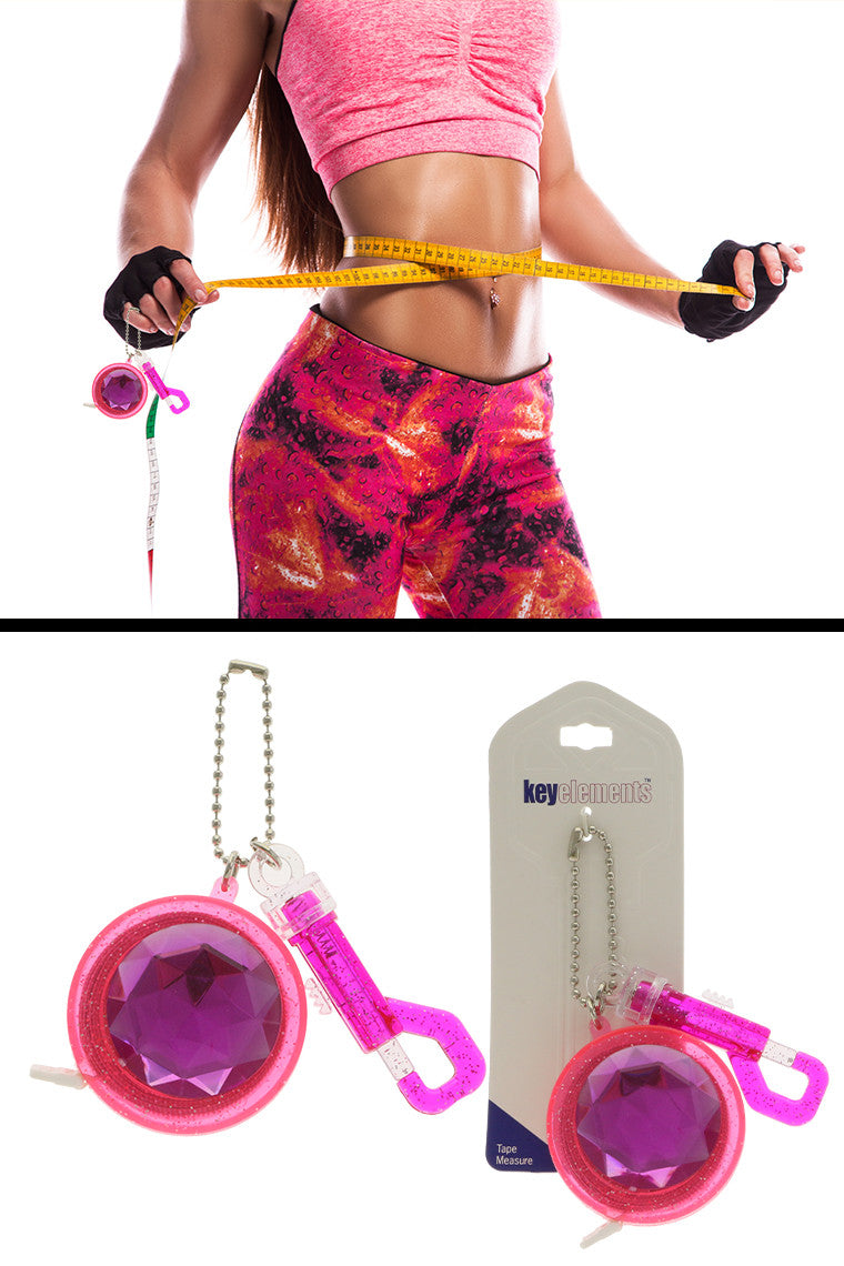 Pink Glittered Tape Measure With Plastic Clip Key Chain KEKC5131