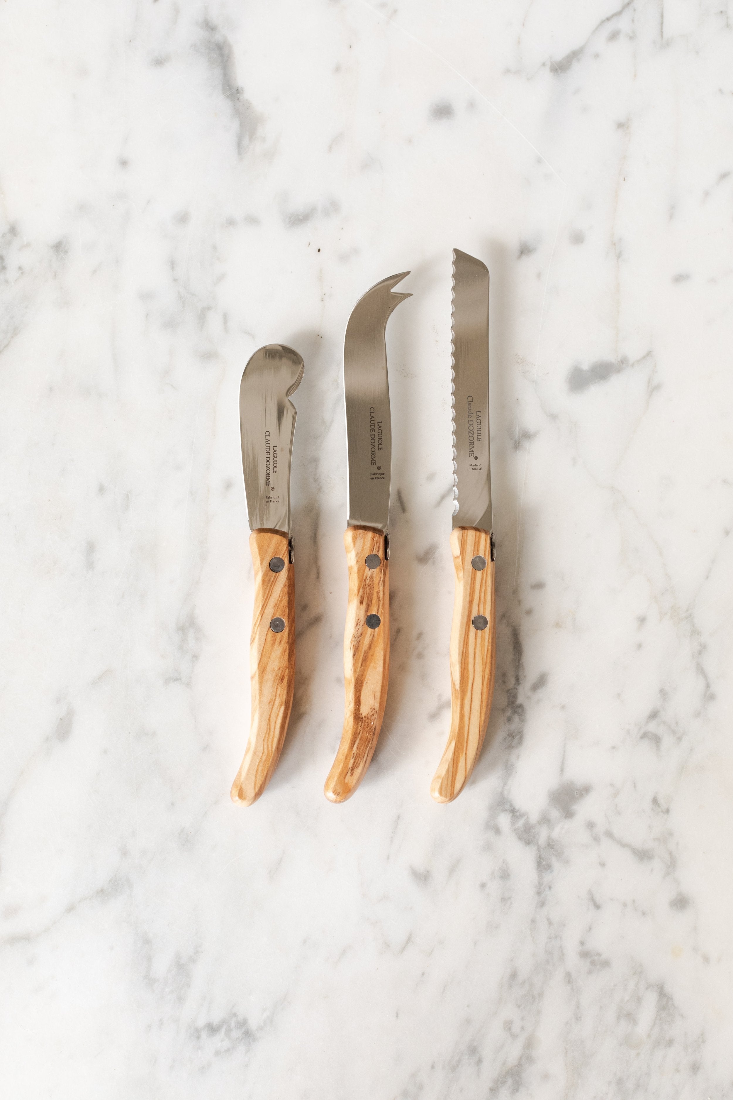 Claude Dozorme Laguiole Olive Wood Cheese Knife Set