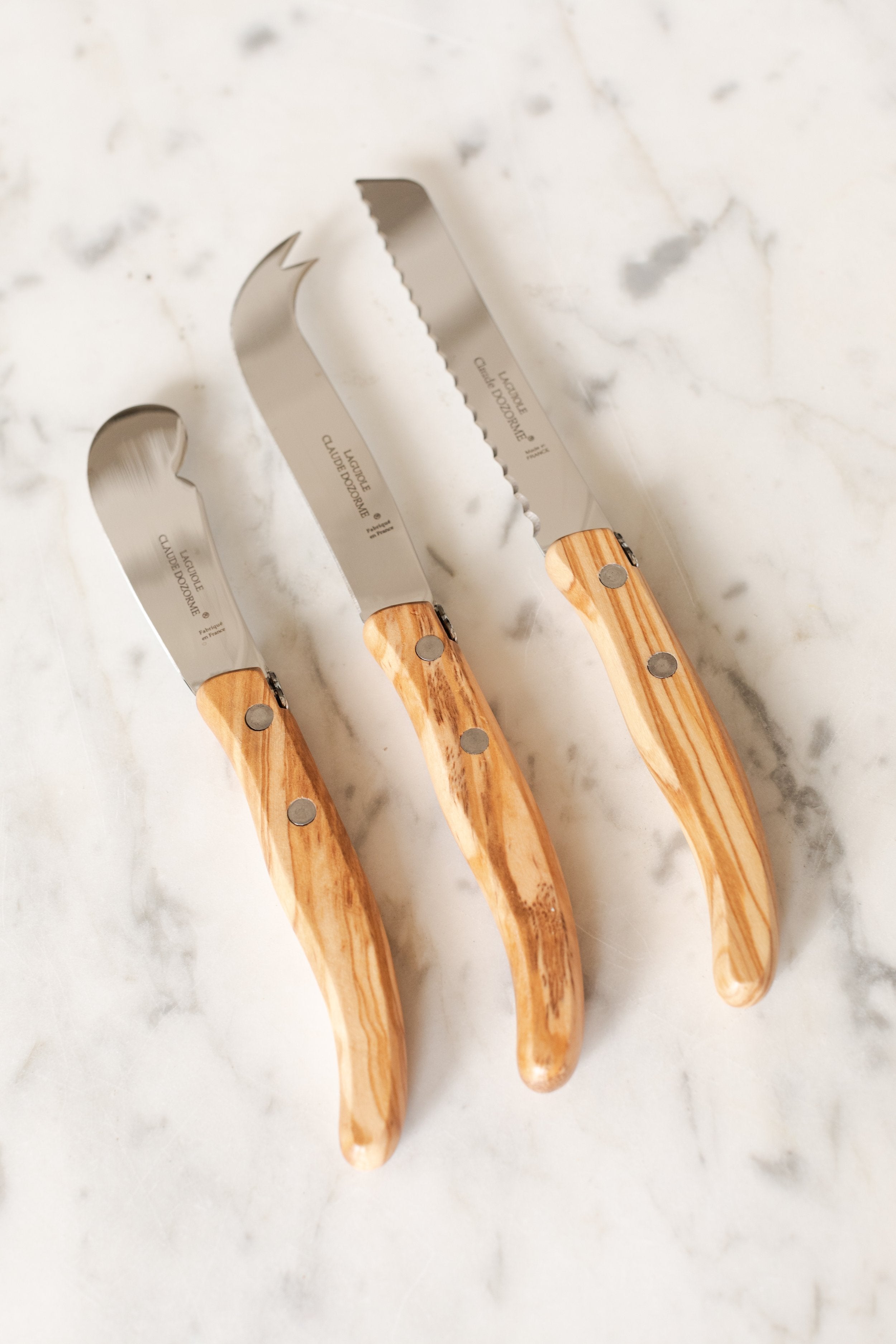 Claude Dozorme Laguiole Olive Wood Cheese Knife Set