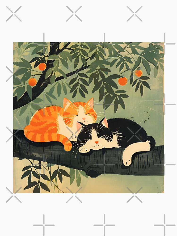 Vintage Japan art cute orange cat by AngelinaBezm Unisex T-shirt, Sweatshirt, Hoodie, Long Sleeve Tee
