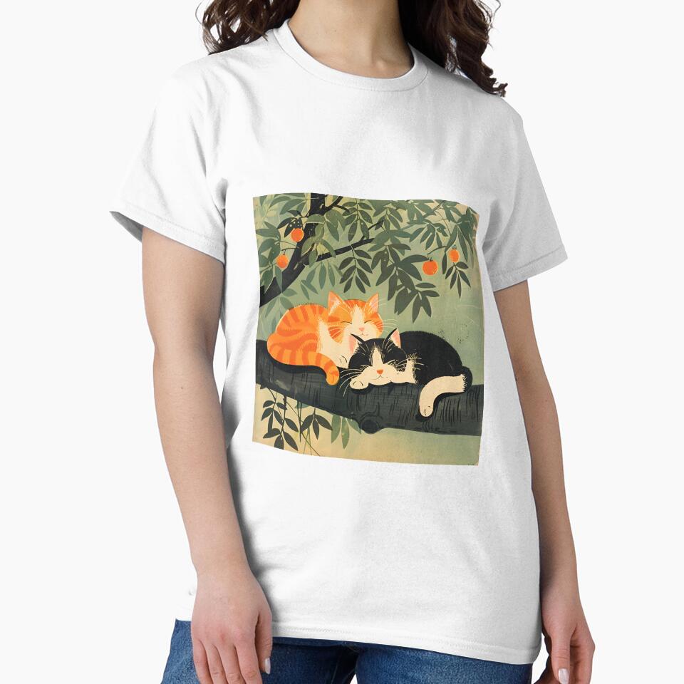 Vintage Japan art cute orange cat by AngelinaBezm Unisex T-shirt, Sweatshirt, Hoodie, Long Sleeve Tee